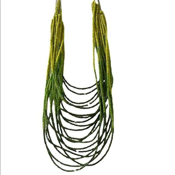 Boho waterfall bead necklace strands shades of green! - Picture 2 of 4